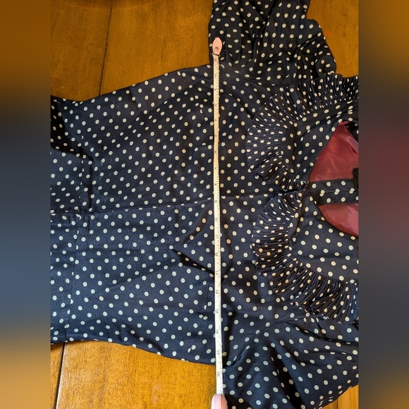[Handmade - Jane Overland] Vintage Navy Polkadot Midi Dress with Pleats | Medium - Picture 11 of 16